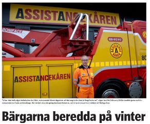 Jan-Erik på Assistancekåren Falun och Borlänge redo för halka, reportage i Annonsbladet Falun.