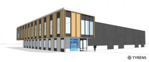 Skiss på Nordkust Bygg ABs nya huvudkontor.