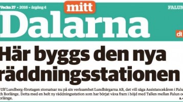 Urklipp från tidningen Mitt Dalarna där rubriken lyder Här byggs den nya räddningsstationen.