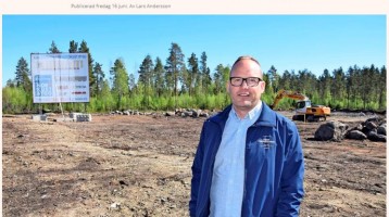Bild på Peder Lundberg VD på Nordkust Bygg AB i reportage i Norran om bygge av Nordkust Byggs egna anläggning på Solbacken i Skellefteå.